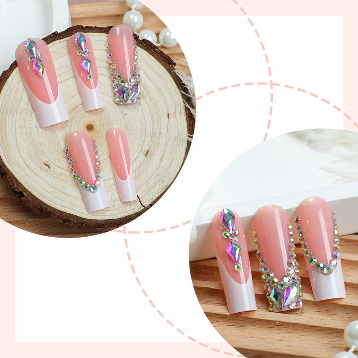 Decorative Press-On Nail Set with Gemstone Accents kalsten