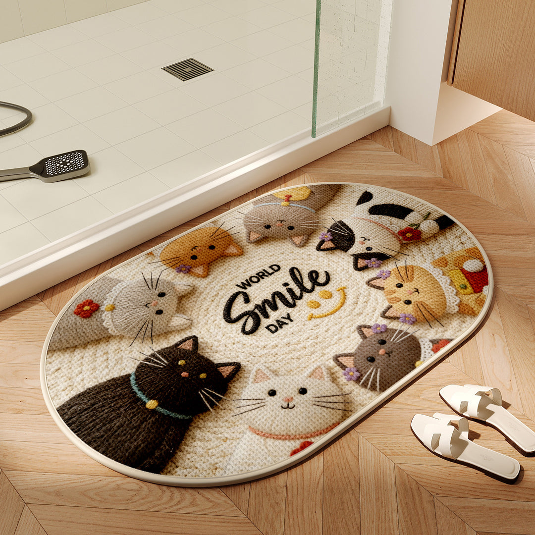 Cute Cartoon Cat-Themed Bath Mat Kalsten