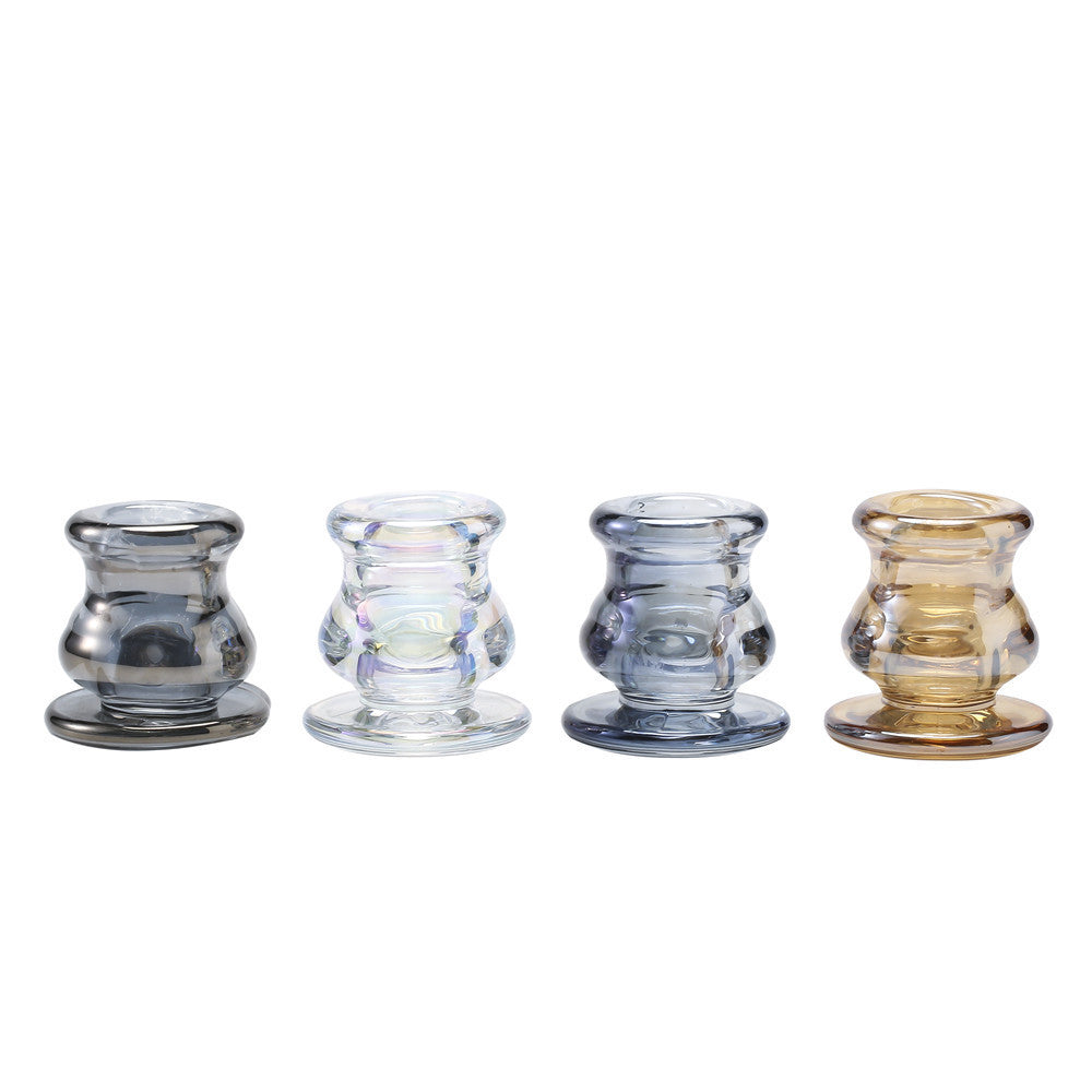 Handblown Smoky Glass Taper and Short Pillar Candle Holder Kalsten
