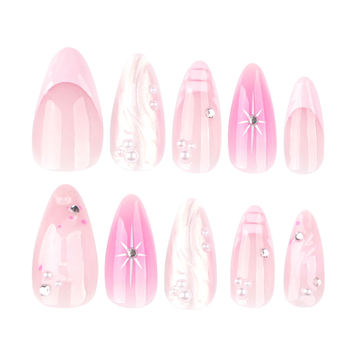 Artful Nail Extensions with Glitter and Shell Motifs Kalsten