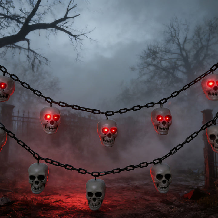 Creepy Halloween string lights with skulls