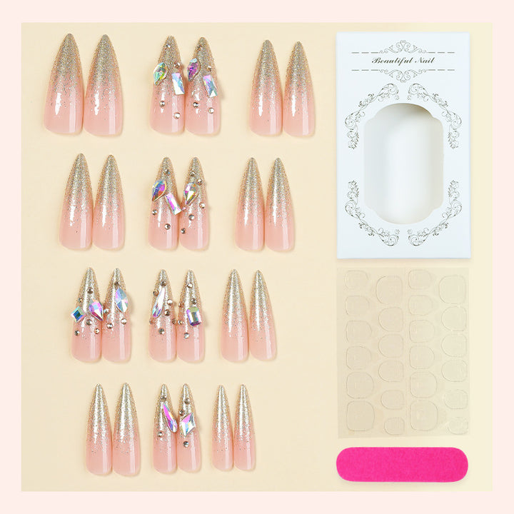 Stiletto Shaped Press-On Nail Set with Glitter Accent Kalsten