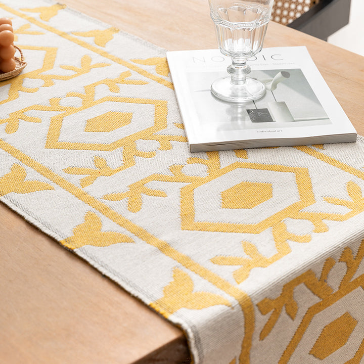 Modern cotton table runner with geometric line jacquard Kalsten