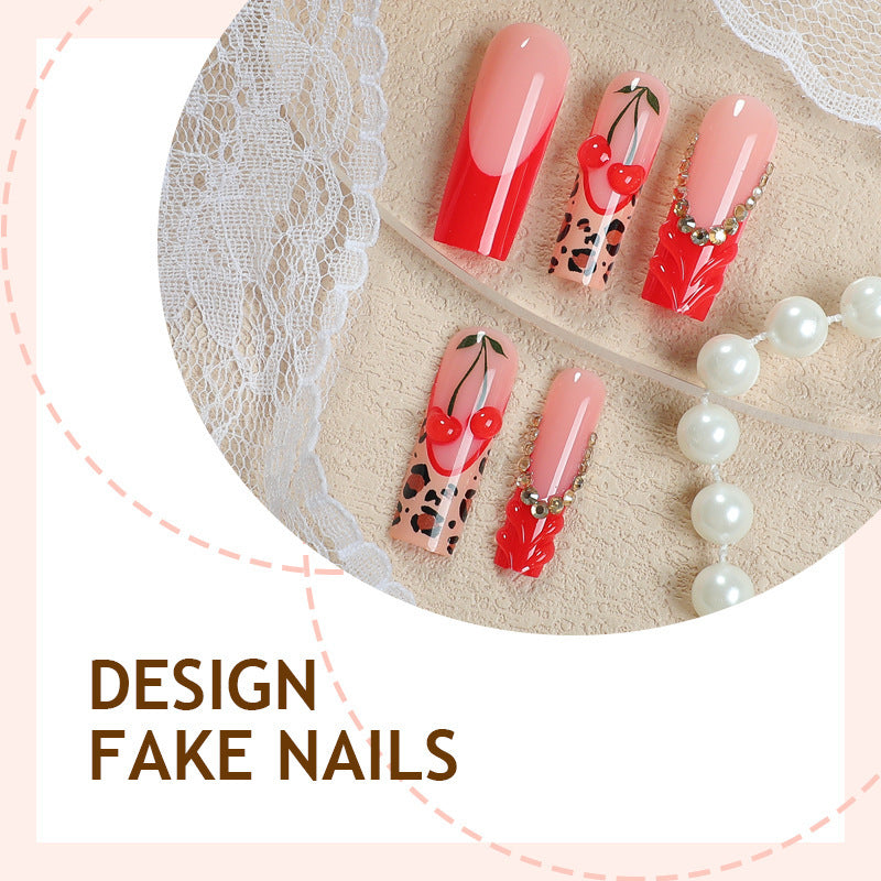 Artificial nail set with creative leopard pattern and sparkling accents Kalsten