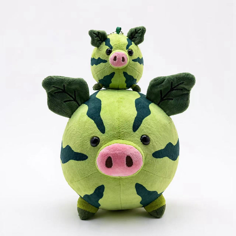 Round Camouflage Pig Plush Collectible Soft Toy with Leaf-Shaped Ears Kalsten