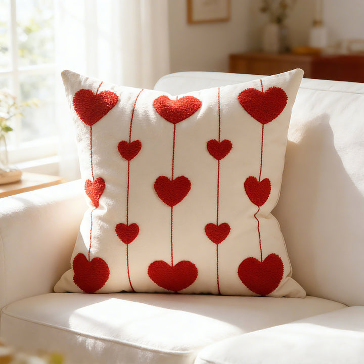 Heart-Pattern Tufted Cotton-Linen Decorative Throw Pillow Cover with Hidden Zipper