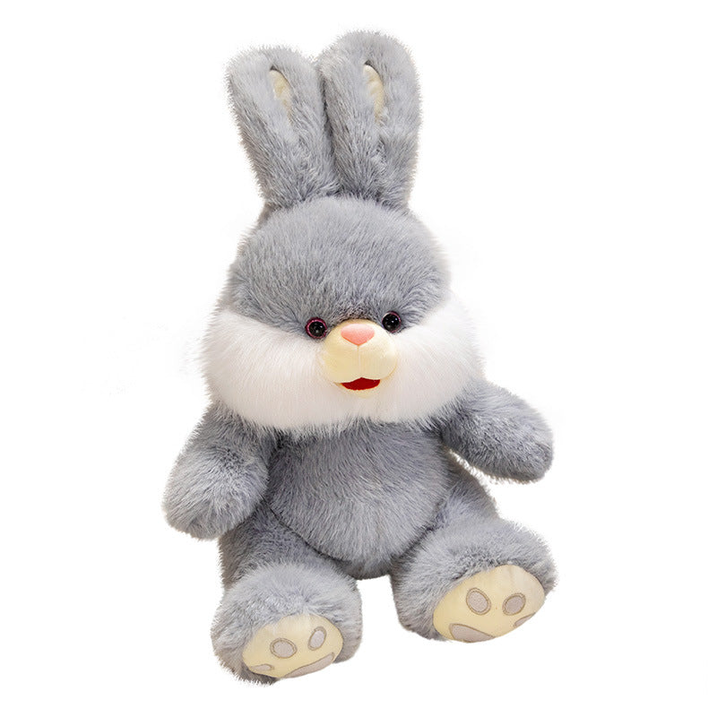 Plush Bunny Sitting Cuddle Companion with Fluffy Cheek Ruffs & Embroidered Paw Pads Kalsten