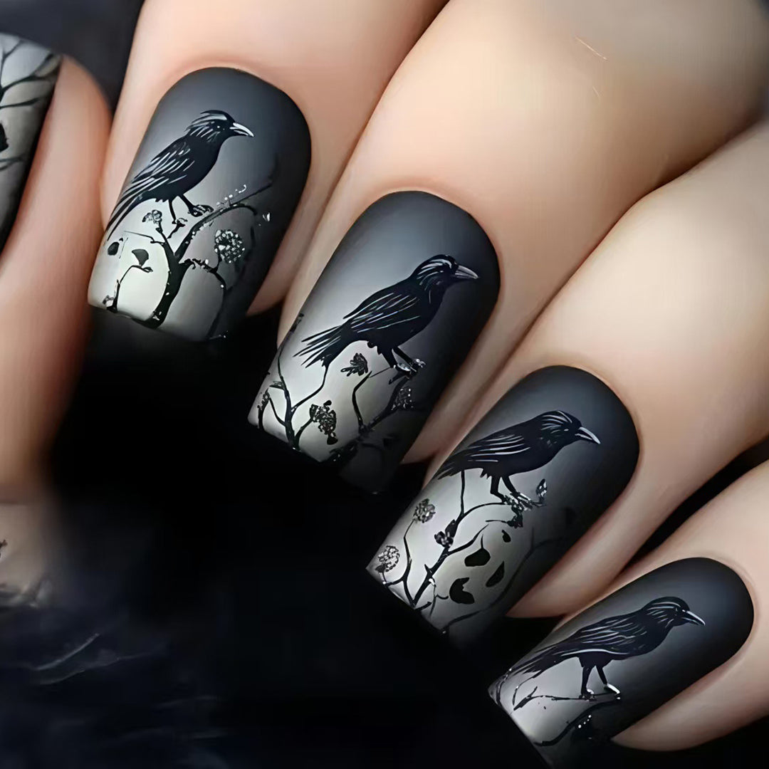 Creative skull and crow design artificial nails Kalsten