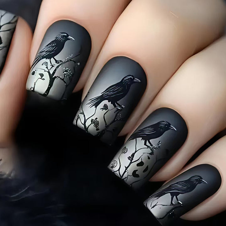 Creative skull and crow design artificial nails Kalsten