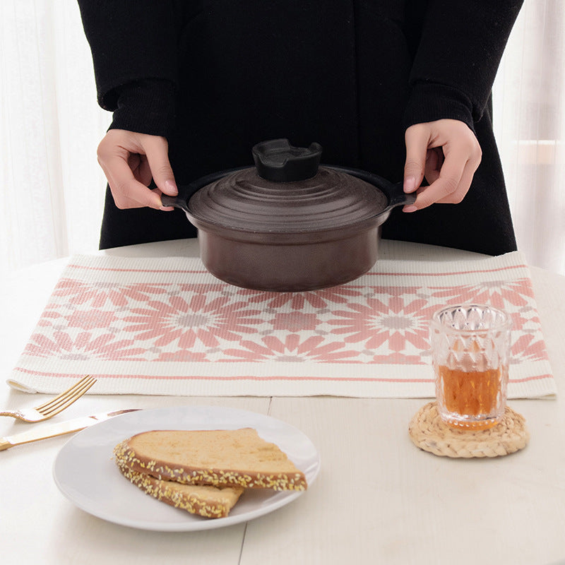 Woven placemat made of cotton blend with geometric diamond trim and fine texture Kalsten