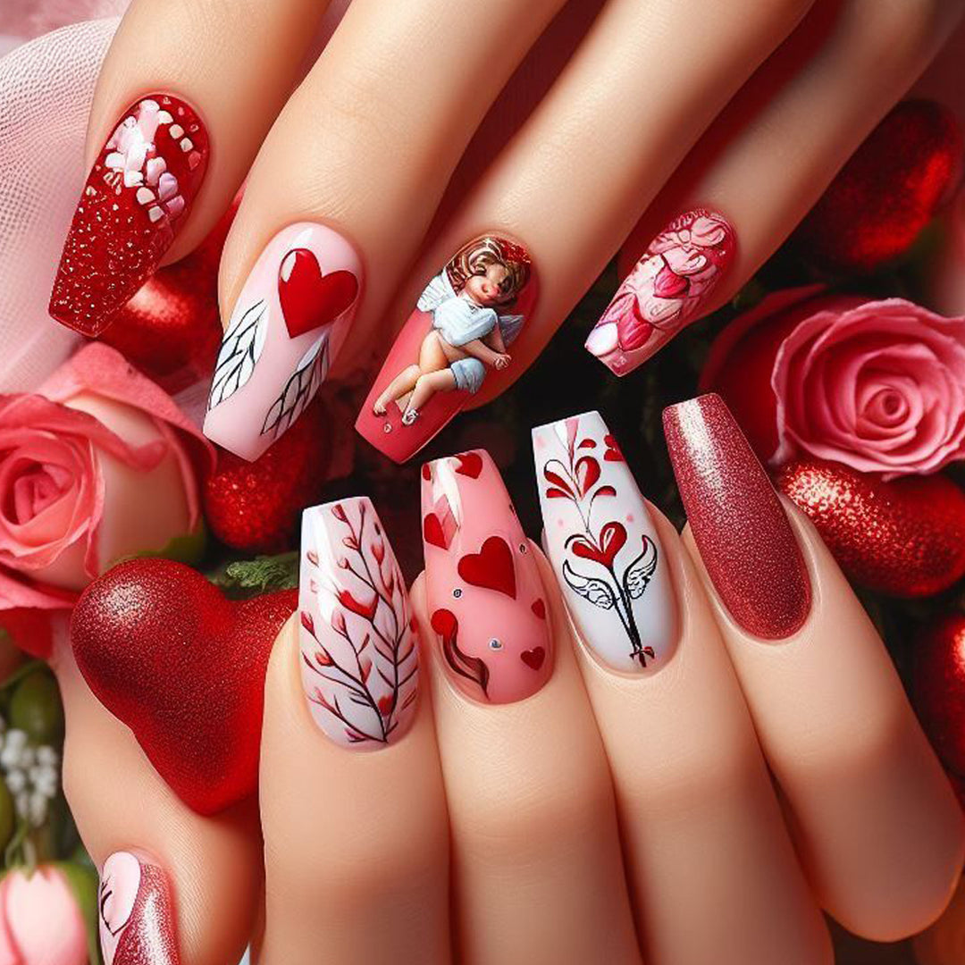 Romantic Heart-Themed Acrylic Nail Art Set Kalsten