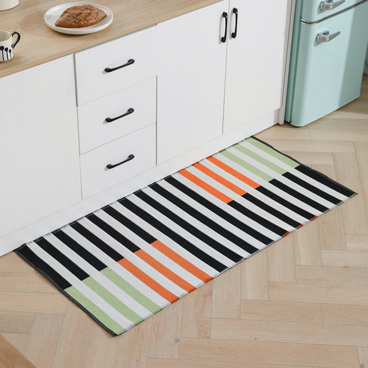 Flat-woven kitchen runner with modern striped pattern and easy-care cotton blend Kalsten