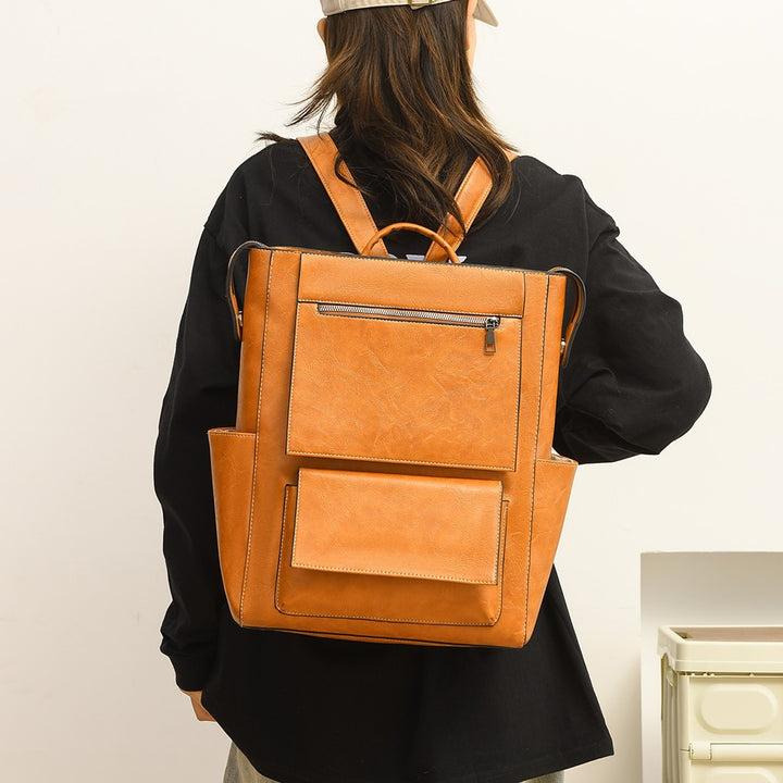 Multi-Pocket Genuine Leather Backpack Kalsten
