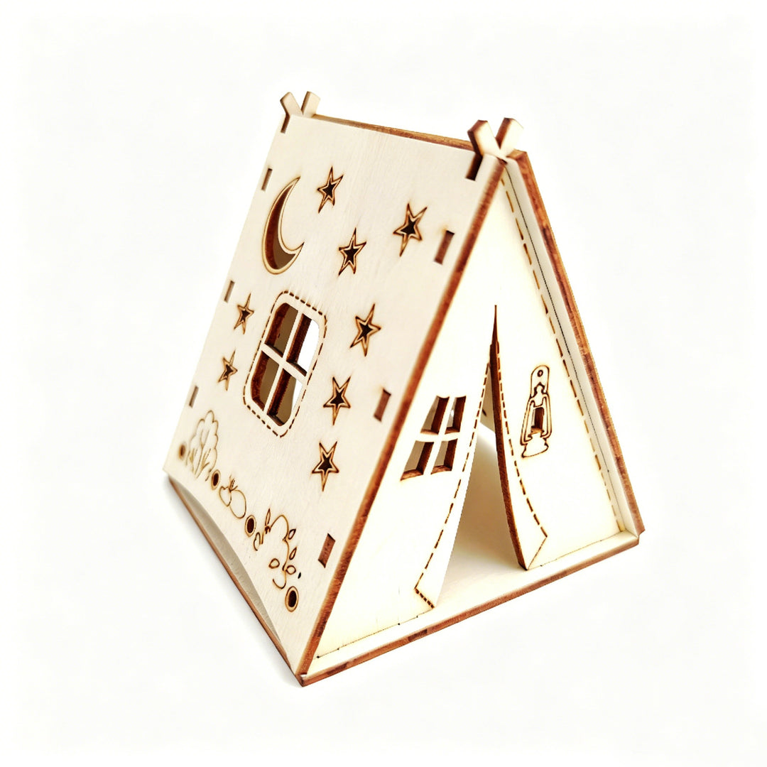 Decorative wooden pyramid with star motif