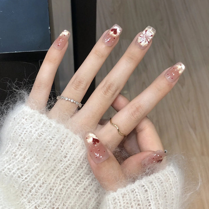 Artistic Press-On Nail Set with Heart and Design Accents Kalsten