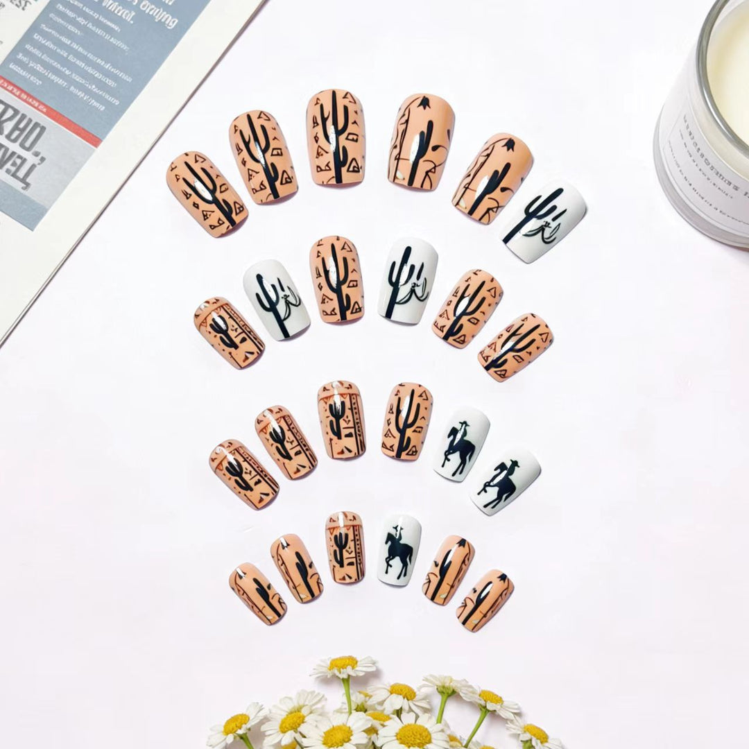 Artificial nail design with geometric desert motif Kalsten