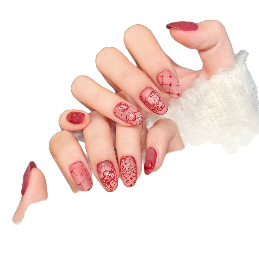 Artistic Press-On Nail Art Set with Playful Designs