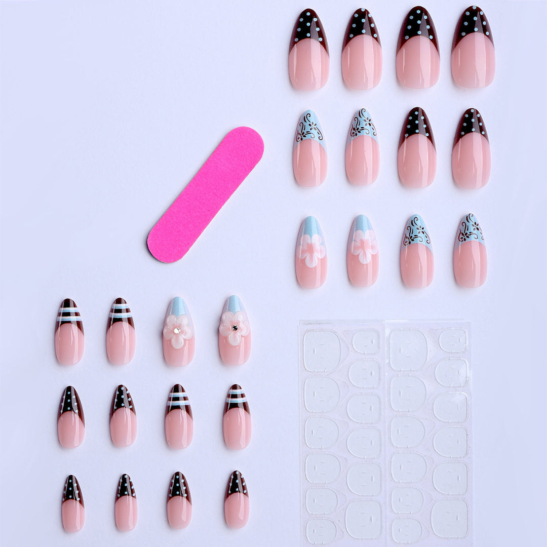 Artificial nails with creative floral design and elegant accent colors Kalsten