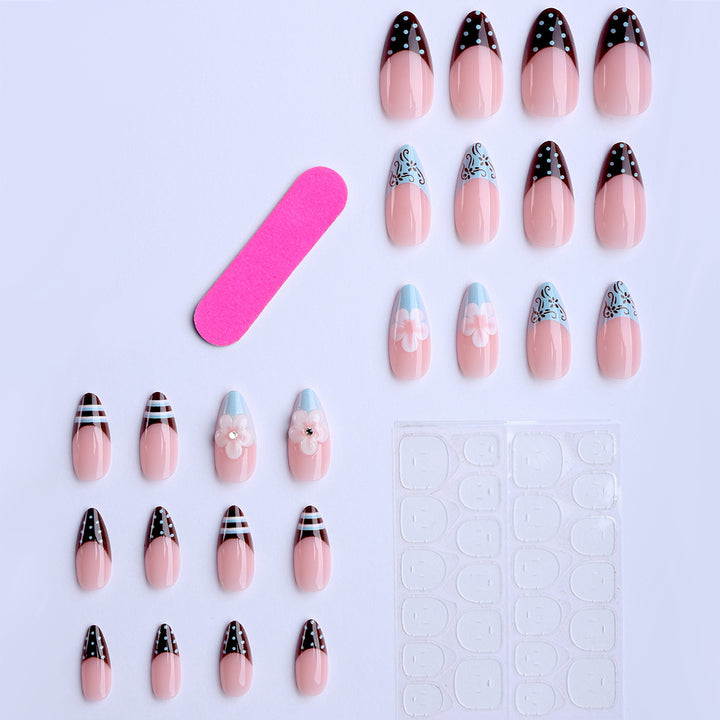 Artificial nails with creative floral design and elegant accent colors Kalsten