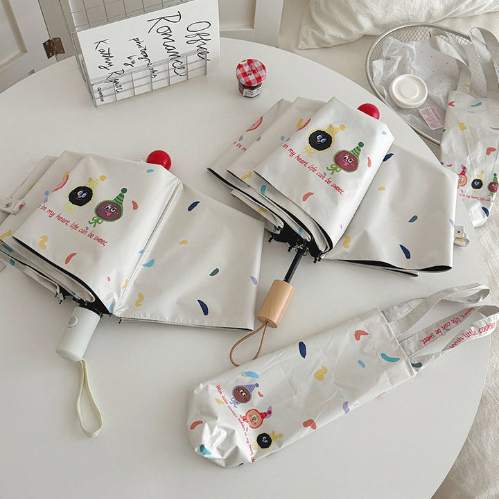 Women Folding Umbrella with Playful Cartoon Designs Kalsten