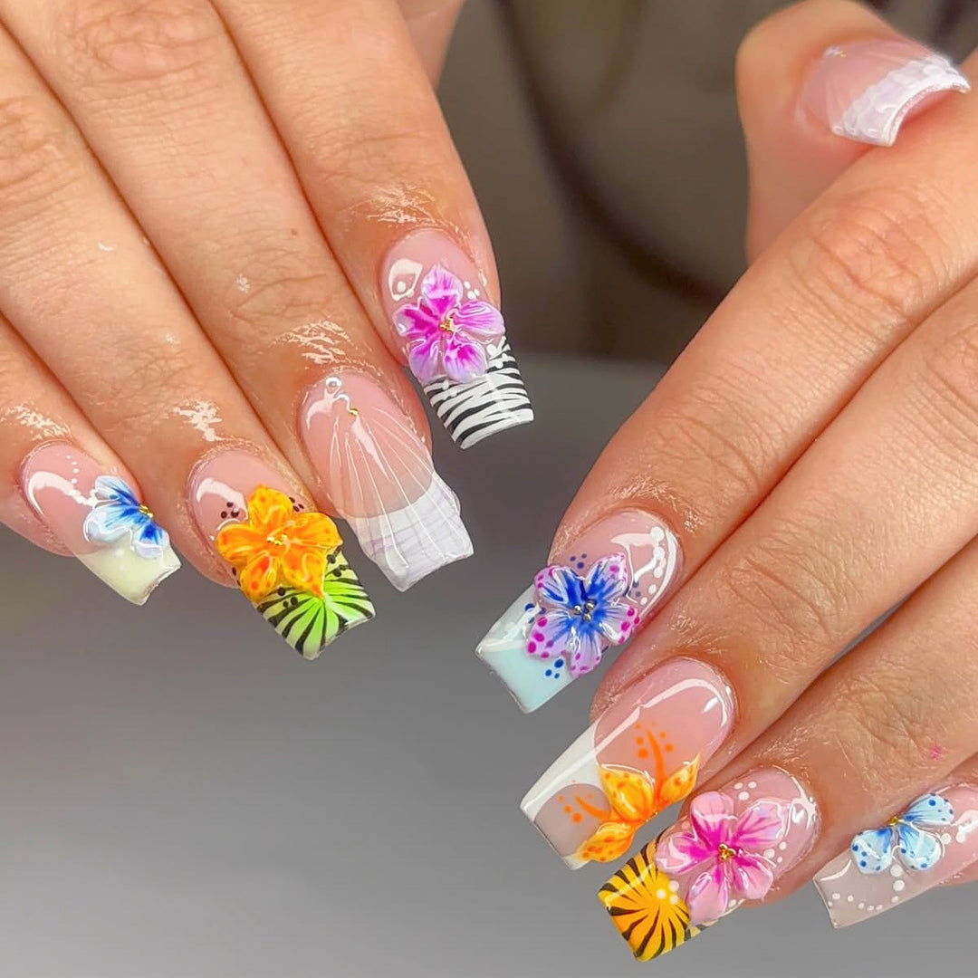 Tropical Floral Acrylic Nail Art Extensions Kalsten