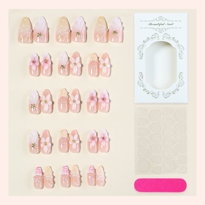 Acrylic nail set with luxuriously designed flower and glitter decorations Kalsten