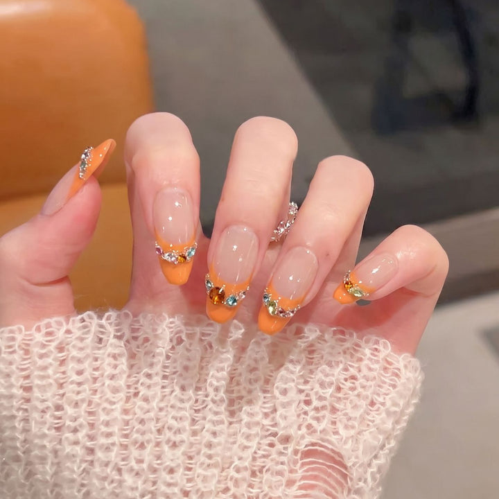 Decorative Press-On Nail Set with Rhinestone Accents Kalsten