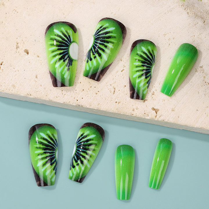 Creative artificial nails with kiwi motif Kalsten