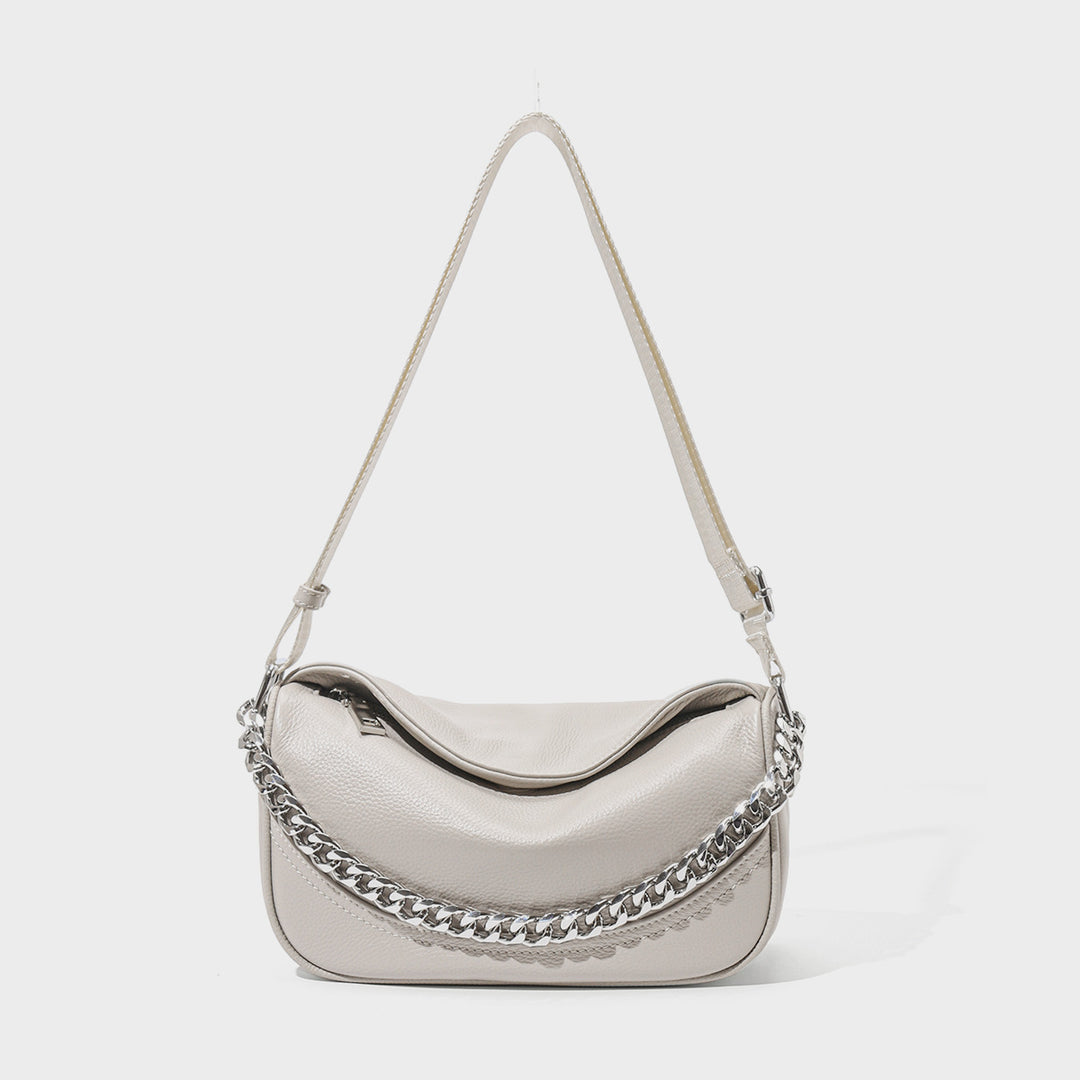 Pebbled Vegan Leather Crescent Shoulder Bag with Chunky Chain Strap