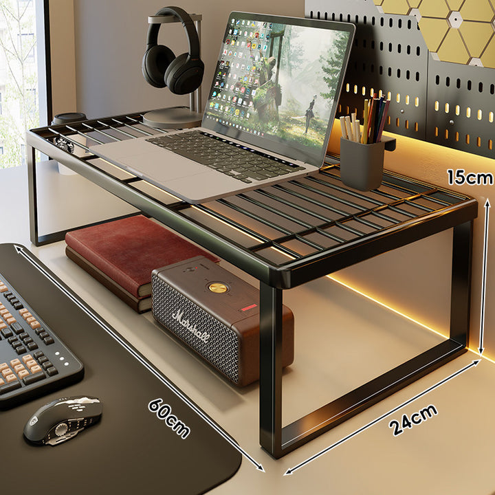 Ventilated Metal Desk Riser Shelf with Open Grid Surface and Under-Storage