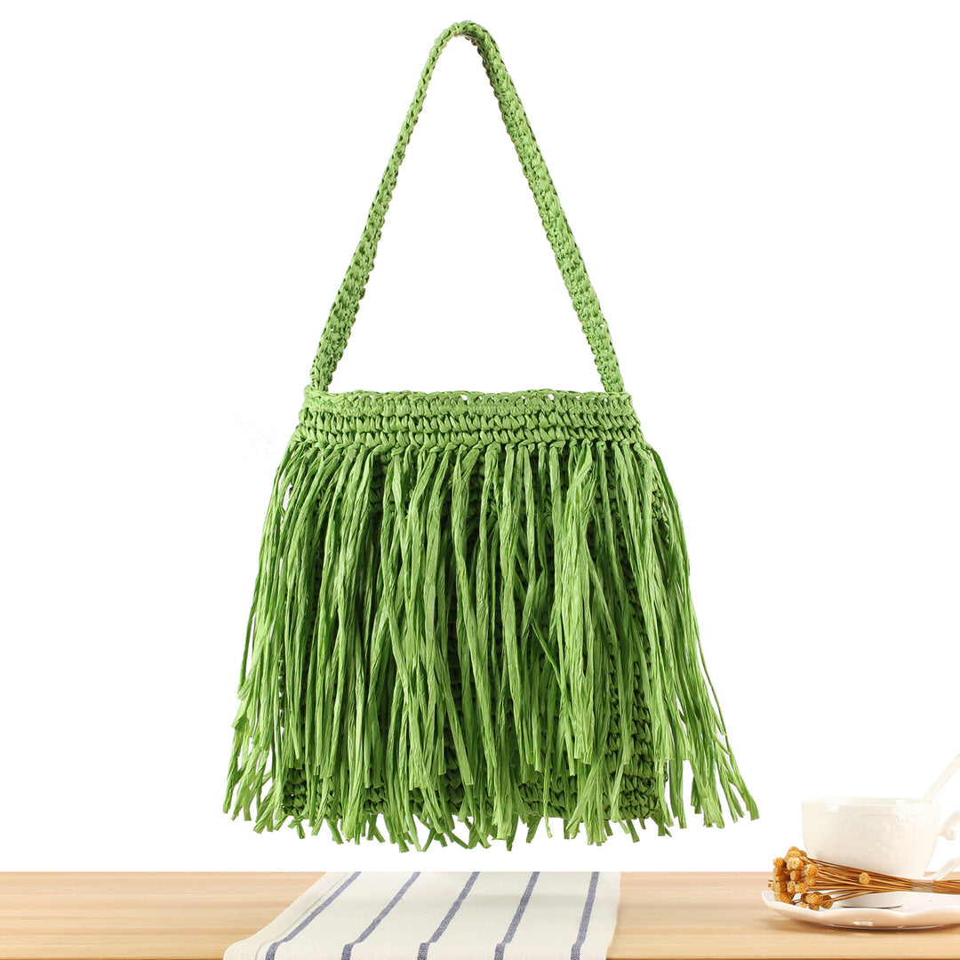Trendy Straw Bag with Fringed Design Kalsten