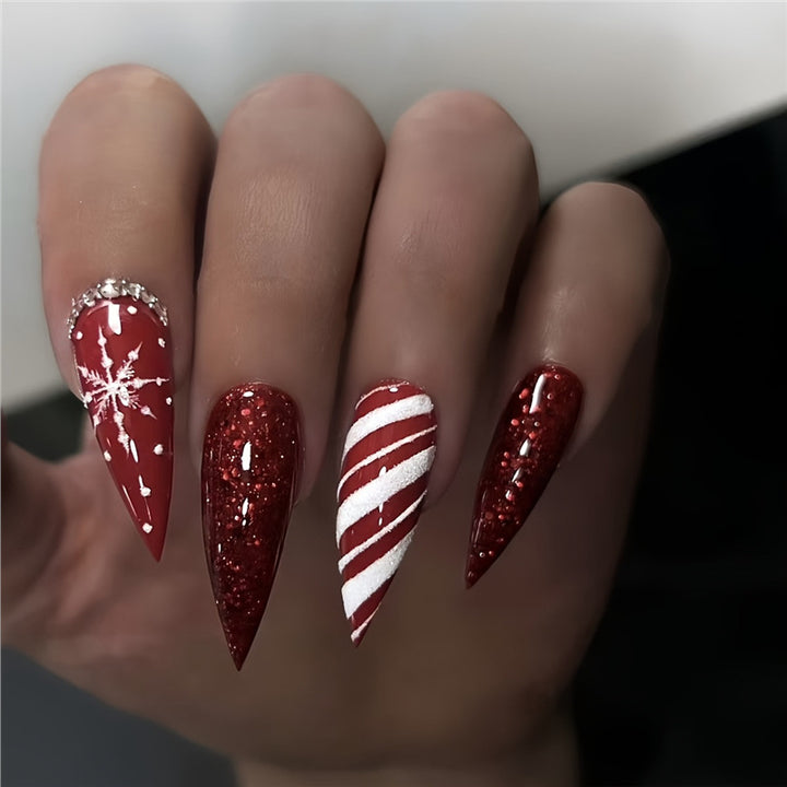 Festive Holiday Stiletto Nail Art Kalsten