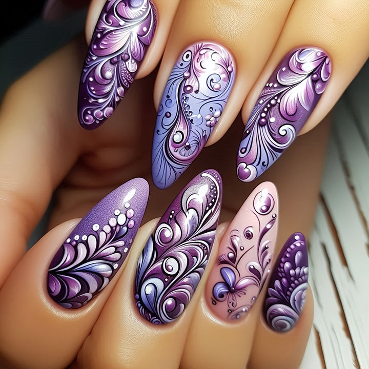 Creative artificial nails with floral and shimmering design elements Kalsten