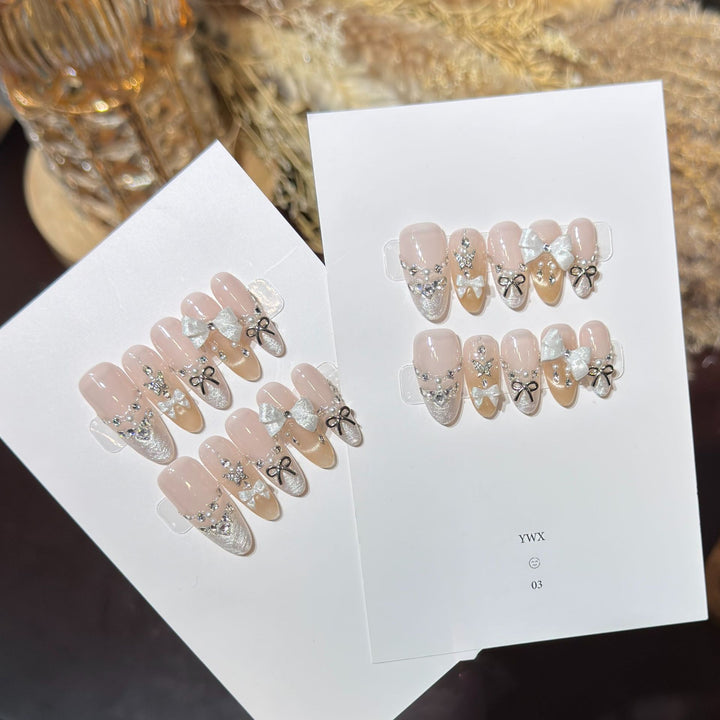 Glamorous Bow-Embellished Press-On Nail Art Set Kalsten