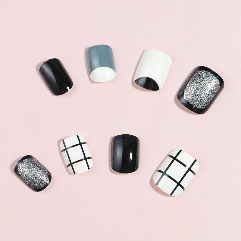 Artistic Press-On Nail Set with Modern Geometric Designs Kalsten