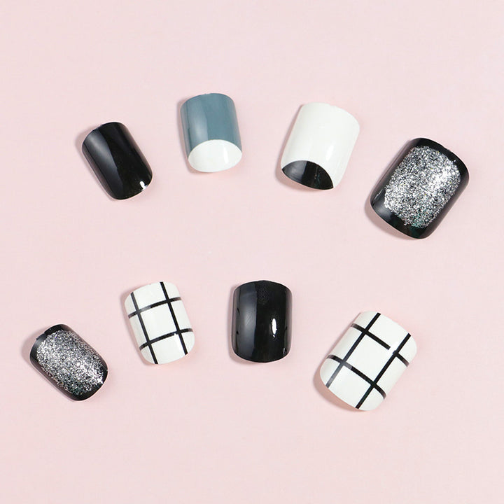 Artistic Press-On Nail Set with Modern Geometric Designs Kalsten