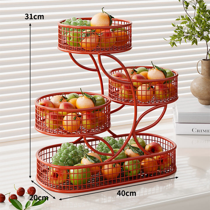 Tiered Wire Mesh Countertop Fruit and Snack Organizer with Tissue Holder