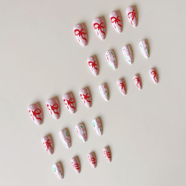 Artificial nail set with festive gift and bow motifs Kalsten