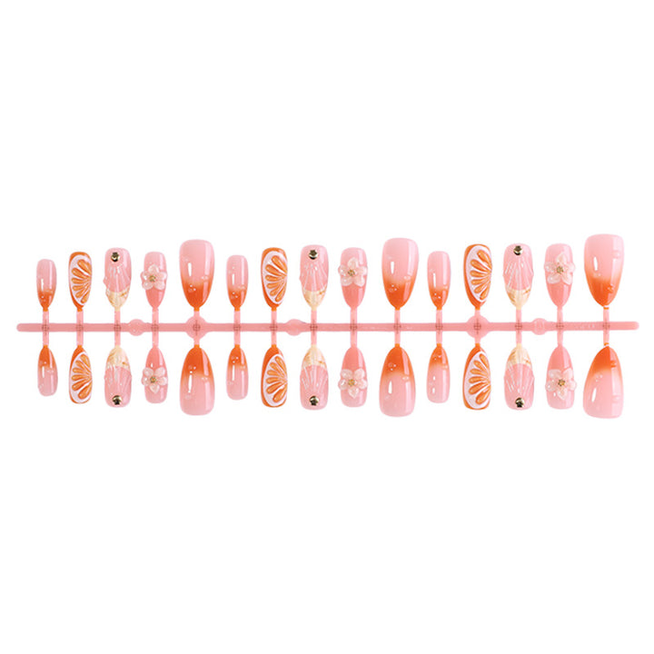 Decorative Press-On Nail Set with Floral and Citrus Accents kalsten
