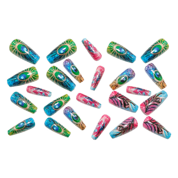 Artificial nails with detailed peacock feather motif Kalsten