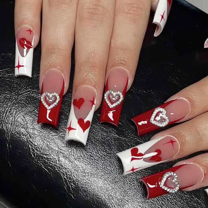 Heart-Design Acrylic Nail Art Extensions Kalsten