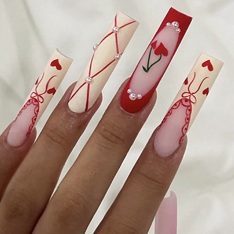 Heart-Themed Press-On Nail Art Set Kalsten