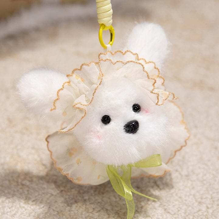 Fluffy Bunny Bag Charm Keychain with Faux-Fur Plush Body and Decorative Resin Accent Kalsten