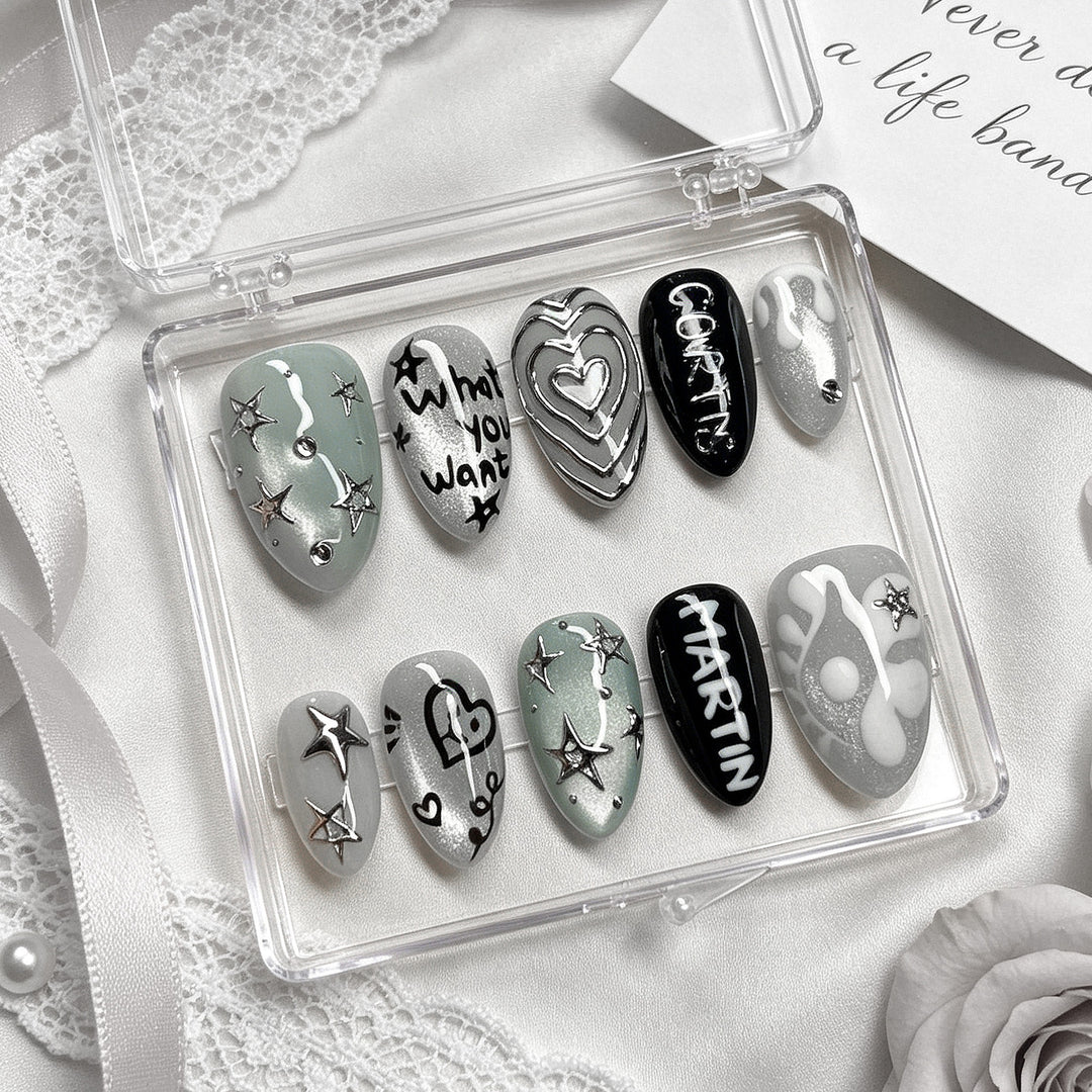 Artistic Press-On Nail Art Set with Custom Designs Kalsten