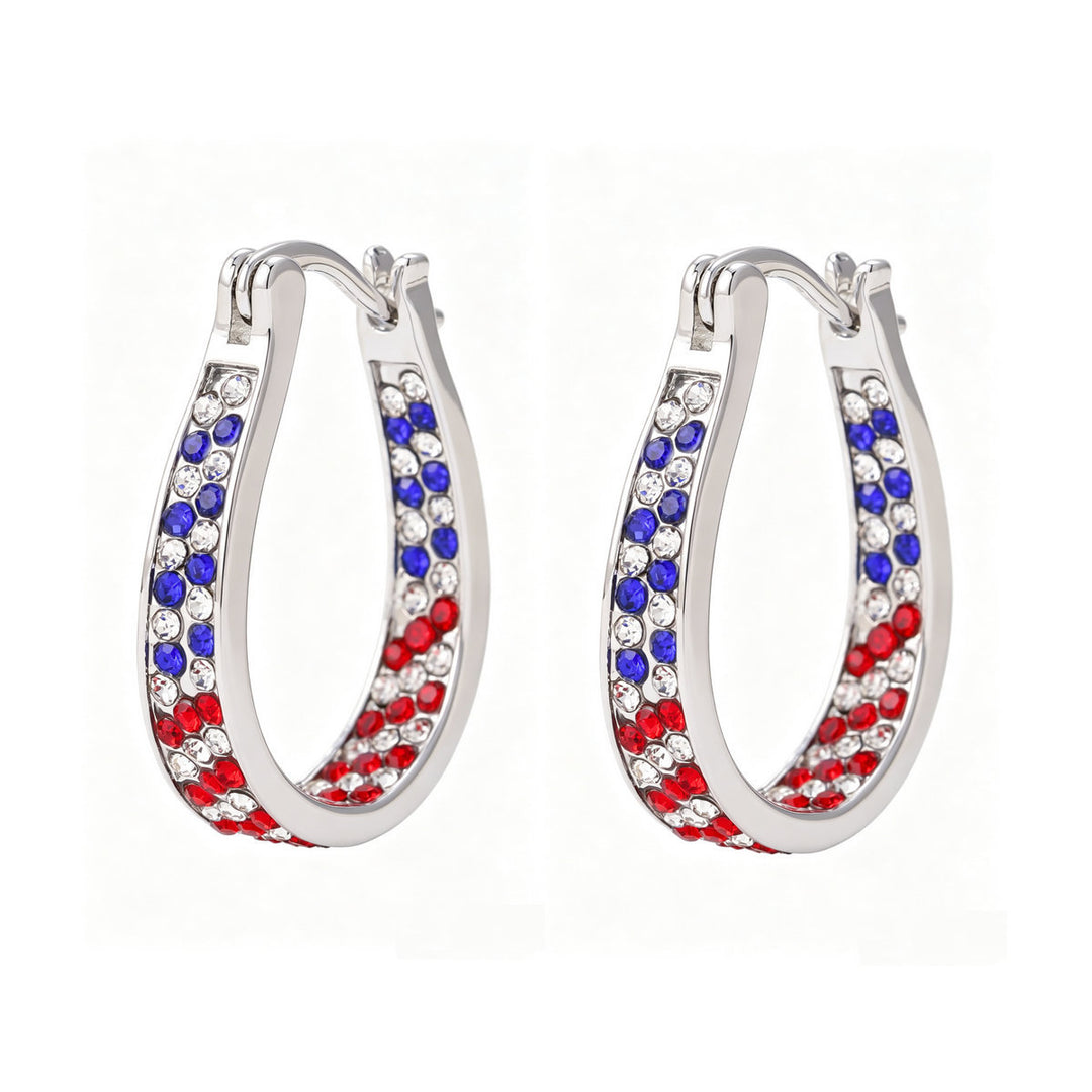 Ladies nano curved clip-on earrings with dense rhinestone embellishment and polished metal alloy Kalsten
