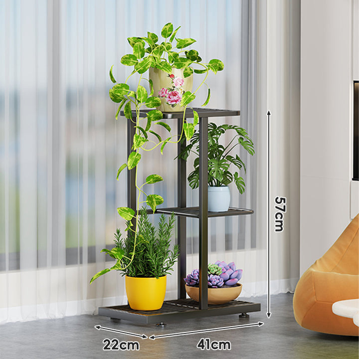 Indoor Multi-Tier Vertical Plant Stand with Slatted Base and Tiered Shelves