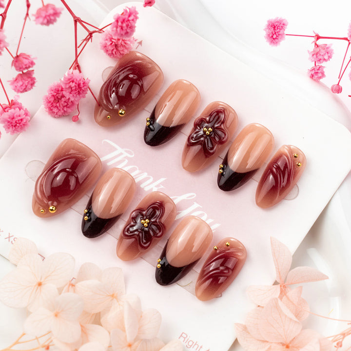 3D Floral Detailed Press-On Nails Kalsten