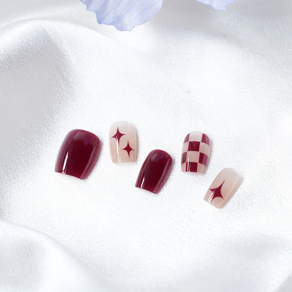 Artistic Press-On Nail Set with Unique Geometric Designs Kalsten