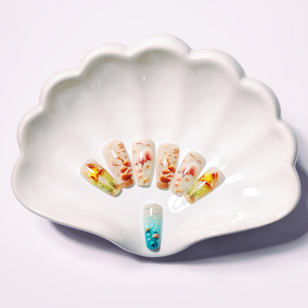 Artificial nails with maritime underwater motif Kalsten