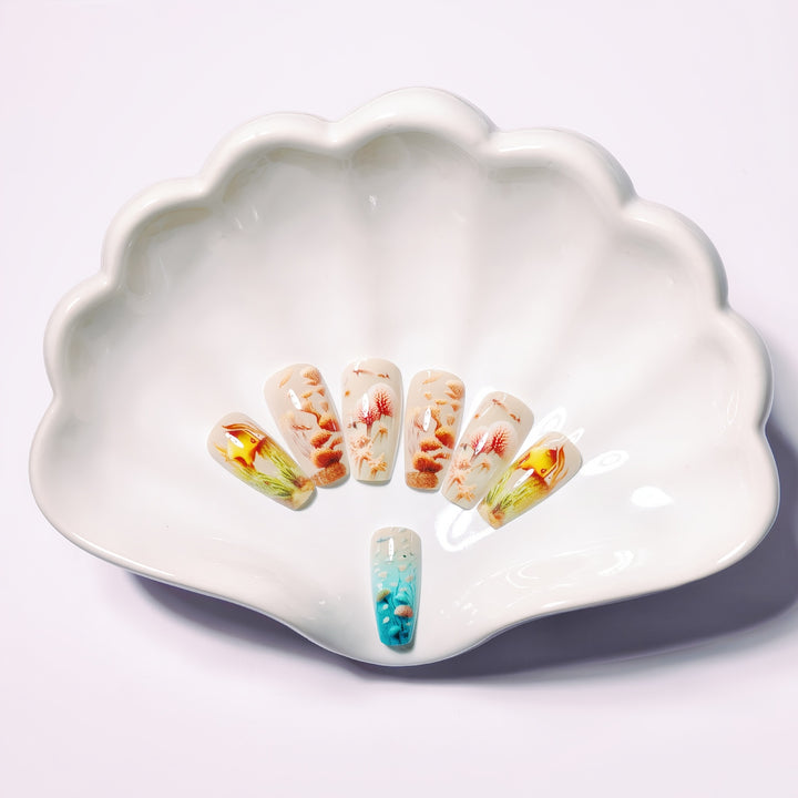 Artificial nails with maritime underwater motif Kalsten
